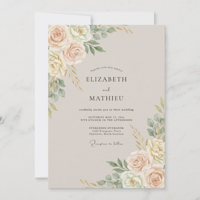 Champagne Sage Leafy Wedding Invitation (Front)