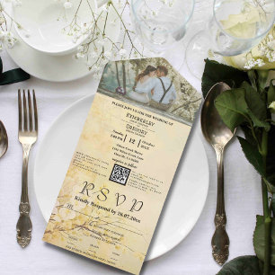 Champagne Sakura Cherry Blossoms Photo QR Code All In One Invitation