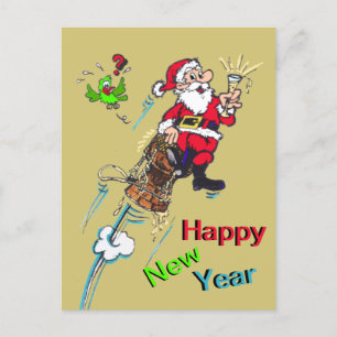 Champagne Santa New Year Cust. Text Postcard