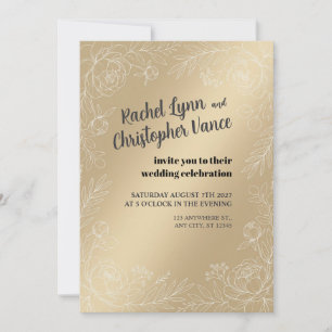 Champagne Satin Botanical Wedding Invitation