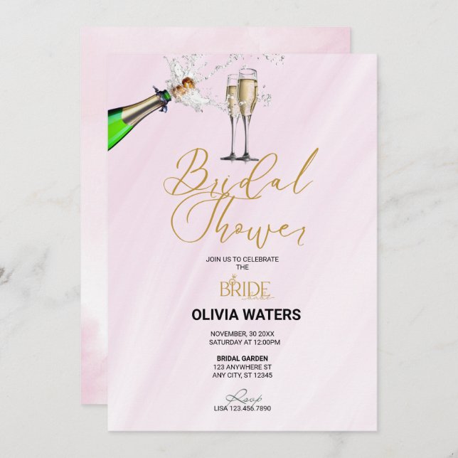 Champagne | Script Bridal Shower  Invitation (Front/Back)