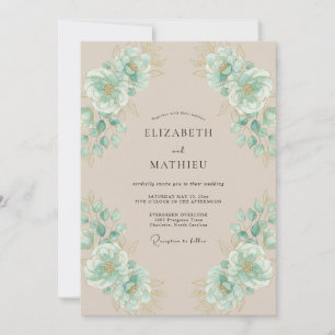 Champagne Seafoam Blossom Wedding Invitation