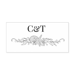Champagne Seashell Starfish Coastal Wedding Self-inking Stamp