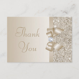 Champagne Sequins, Bow & Diamond Thank You
