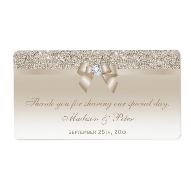 Champagne Sequins Bow Ribbon Diamond Favour (Front)