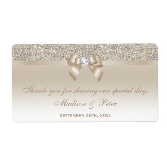 Champagne Sequins Bow Ribbon Diamond Favour Shipping Label