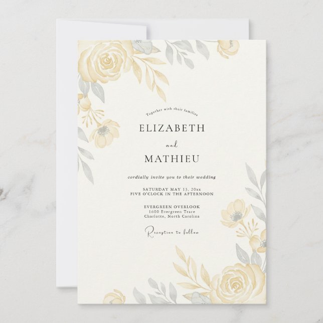 Champagne Silver Foliage Sage Wedding Invitation (Front)