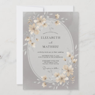 Champagne Silver Petal Wedding Invitation