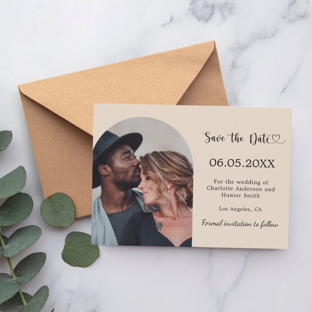 Champagne simple modern photo wedding save the date (Creator Uploaded)