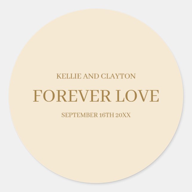 Champagne Simple Wedding Classic Round Sticker (Front)