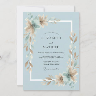 Champagne Sky Blue Foliage Eucalyptus Wedding Invitation