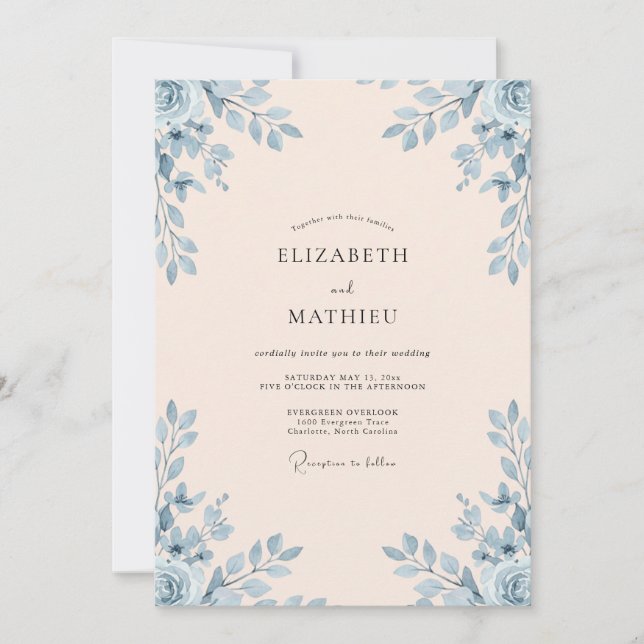 Champagne Sky Foliage Eucalyptus Wedding Invitation (Front)