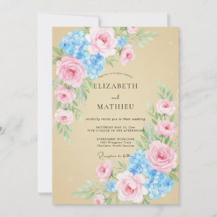 Champagne Sky Hydrangea Eucalyptus Wedding Invitation