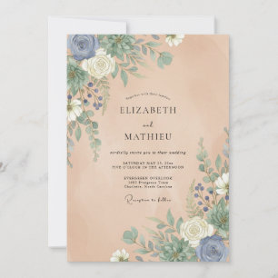 Champagne Slate Dahlia Wedding Invitation