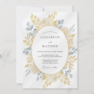 Champagne Slate Leafy Wedding Invitation