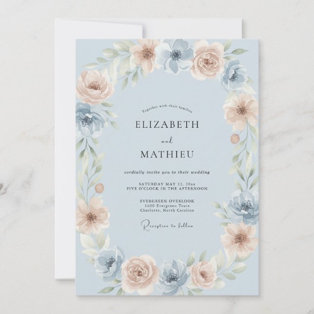 Champagne Slate Ranunculus Eucalyptus Wedding Invitation (Front)