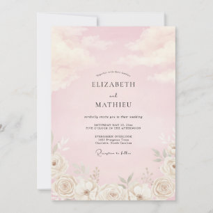 Champagne Soft Blush Petal Wedding Invitation