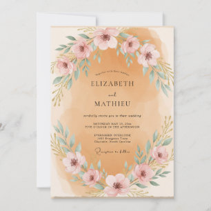 Champagne Soft Gold Wreath Wedding Invitation