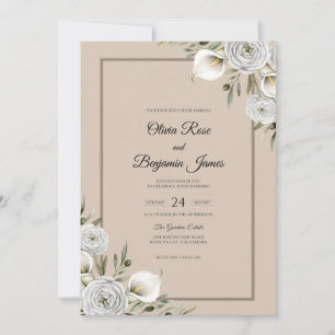 Champagne Soft Ivory Leaf Wedding Invitation