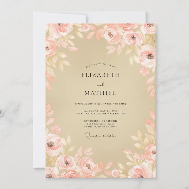 Champagne Soft Pink Painted Wedding Invitation (Front)