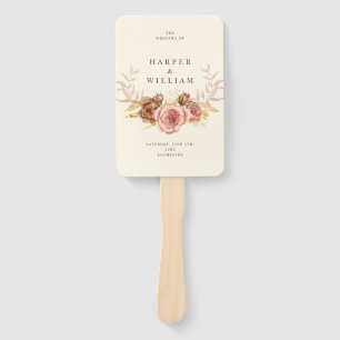 champagne soft pink roses crest wedding hand fan