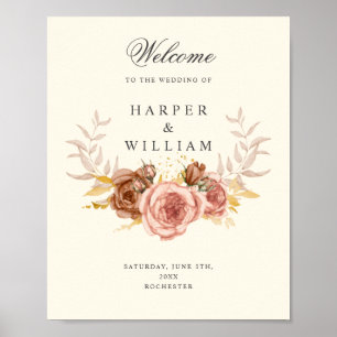 champagne soft pink roses crest wedding poster