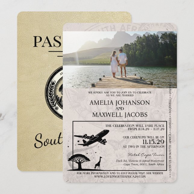 Champagne South Africa Passport Wedding Invitation (Front/Back)