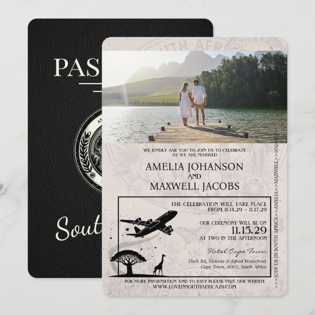 Champagne South Africa Passport Wedding Invitation (Front/Back)