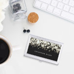Champagne Spark | Personalised Business Card Holder<br><div class="desc">Elegant business card holder features your name and/or business name in modern white lettering on a rich black background beneath a top border of luminous bokeh lights in shades of white and champagne.</div>