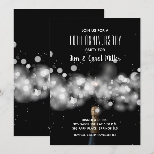 Champagne Sparkle Anniversary Party Invitations (Front/Back)