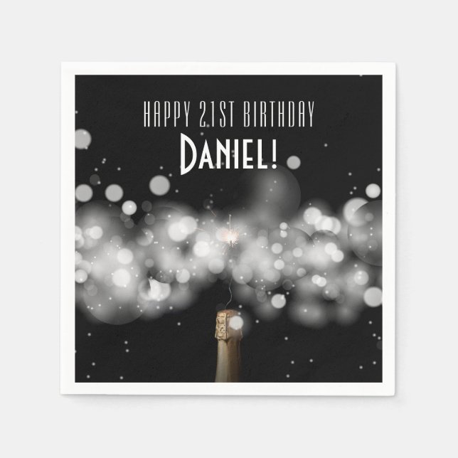 Champagne Sparkle Birthday Party Napkins (Front)