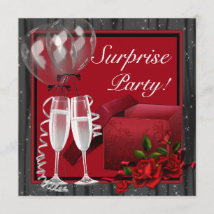 Champagne Sparkles Red Surprise Party Invitation