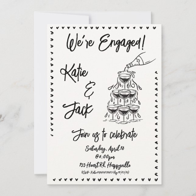 Champagne Stack Engagement Invitation (Front)