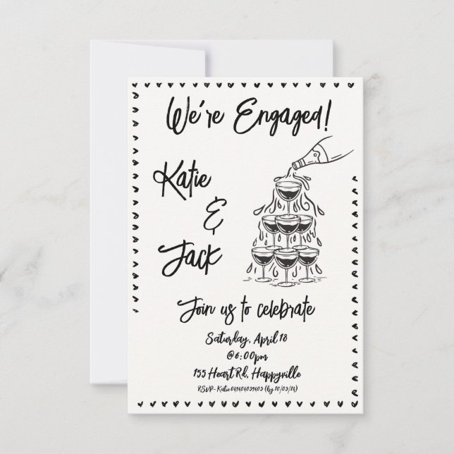 Champagne Stack Engagement Invitation (Front)