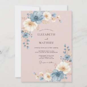 Champagne Steel Ranunculus Eucalyptus Wedding Invitation