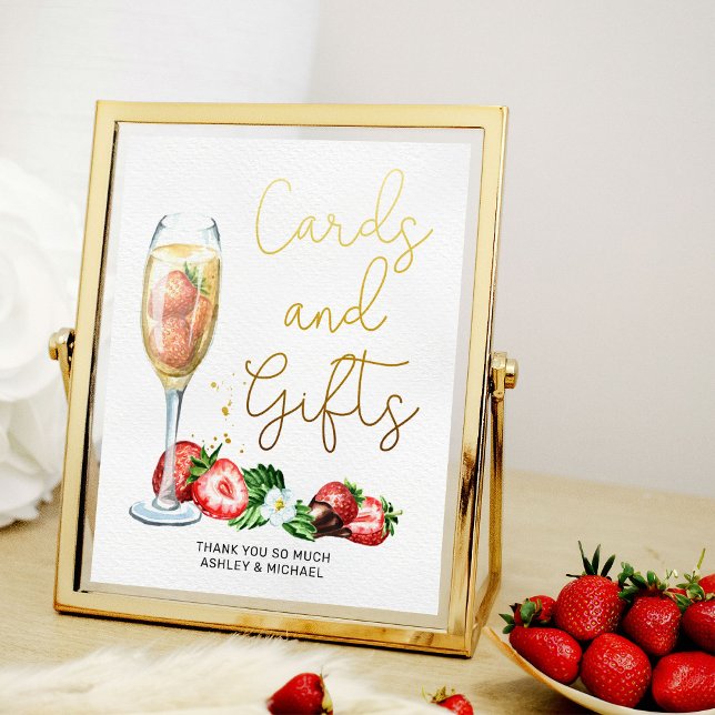 Champagne & Strawberries Bridal Shower Table Sign (Cards and Gifts sign from my Strawberries and Champagne bridal shower collection)