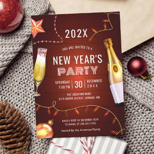 Champagne String Lights New Year's Party Invitation