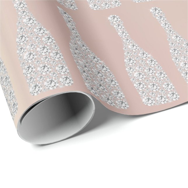 Champagne Swarovski Crystals Diamond Bottles Pearl Wrapping Paper (Roll Corner)
