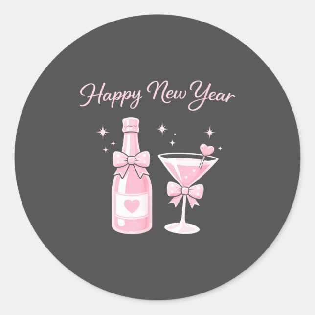 Champagne Swea Martini Coquette Happy New Year Par Classic Round Sticker (Front)