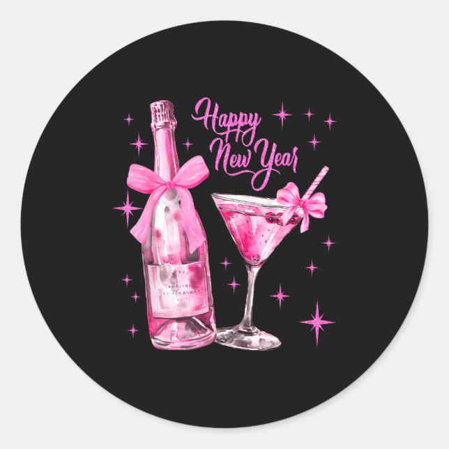 Champagne Swea Martini Coquette Happy New Year Par Classic Round Sticker (Front)