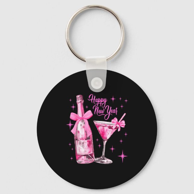 Champagne Swea Martini Coquette Happy New Year Par Key Ring (Front)