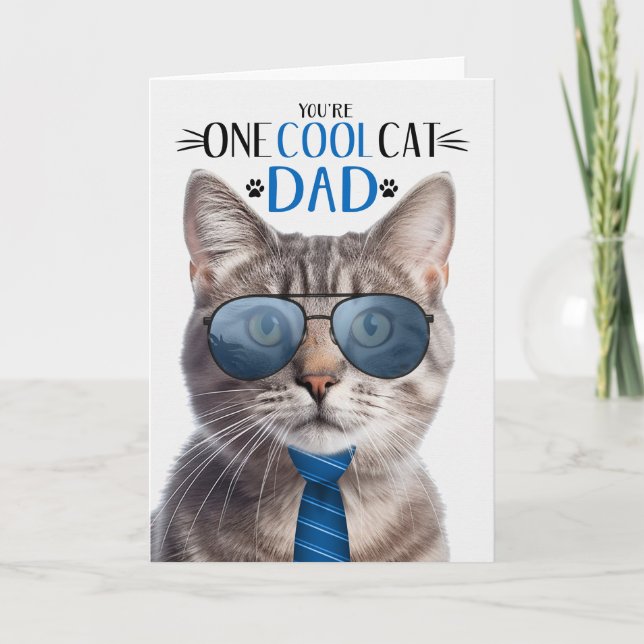 Champagne Tabby Cat Father's Day One Cool Cat Holiday Card (Front)