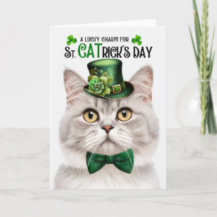 Champagne Tabby Cat St CATrick's Day Lucky Charm Holiday Card