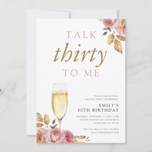 Champagne Talk Thirty To Me 30th Birthday Party Invitation (Front)