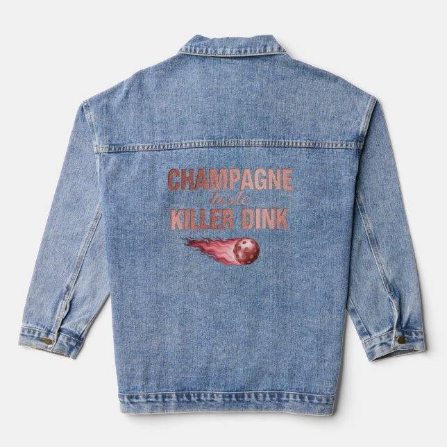 Champagne Taste Killer Dink - Rose Gold Pickleball Denim Jacket (Back)