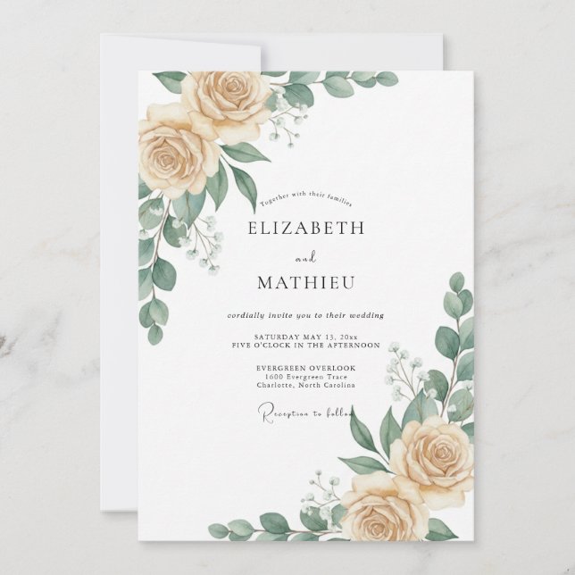 Champagne Taupe Blossom Wedding Invitation (Front)