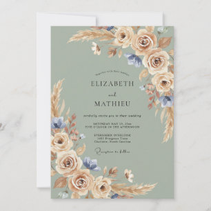 Champagne Taupe Pampas Eucalyptus Wedding Invitation