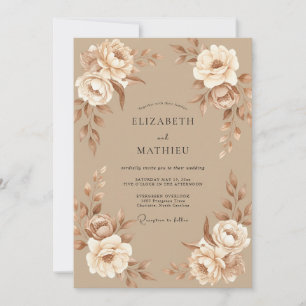 Champagne Taupe Peony Wedding Invitation