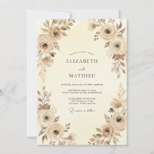 Champagne Taupe Petal Wedding Invitation