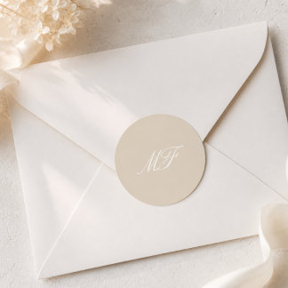 Champagne Taupe Wedding Monogram Sticker